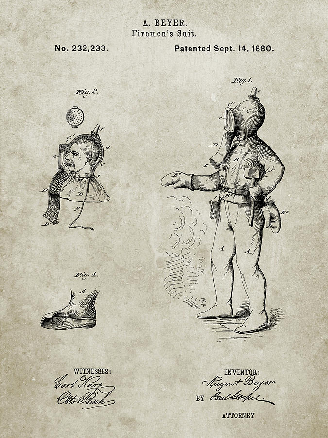 Patents Digital Art - Pp811-sandstone Firefighter Suit 1880 Patent Poster by Cole Borders