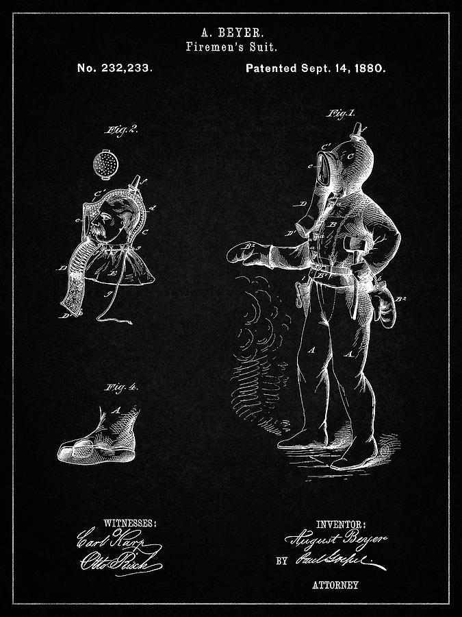 Patents Digital Art - Pp811-vintage Black Firefighter Suit 1880 Patent Poster by Cole Borders