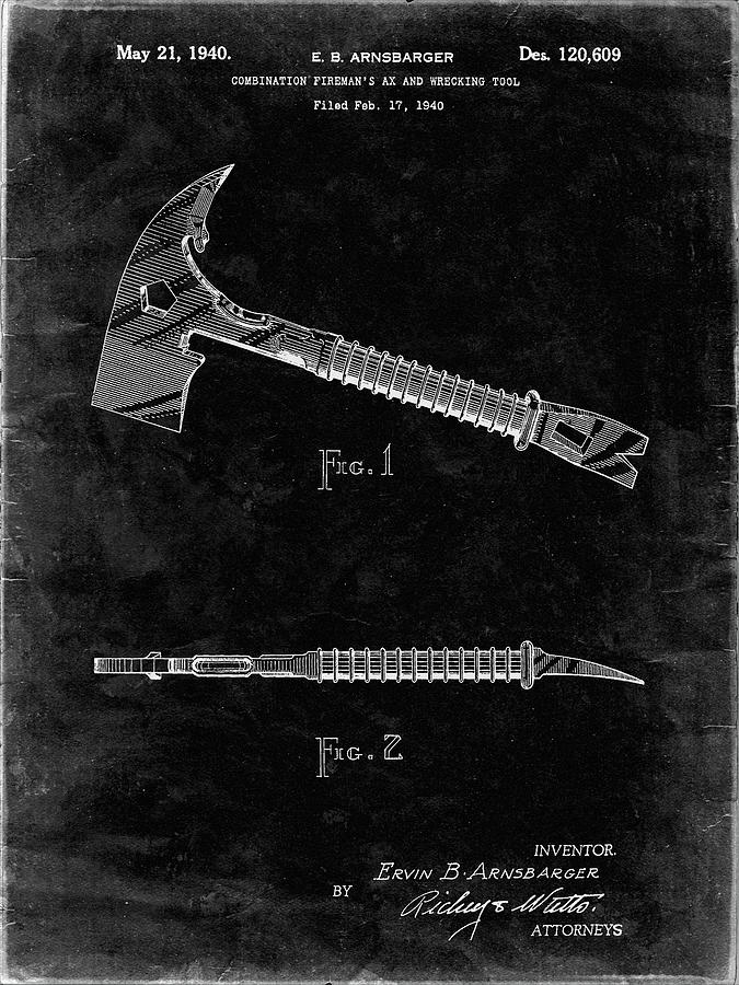 Tool Digital Art - Pp812-black Grunge Firemans Axe 1940 Patent Poster by Cole Borders
