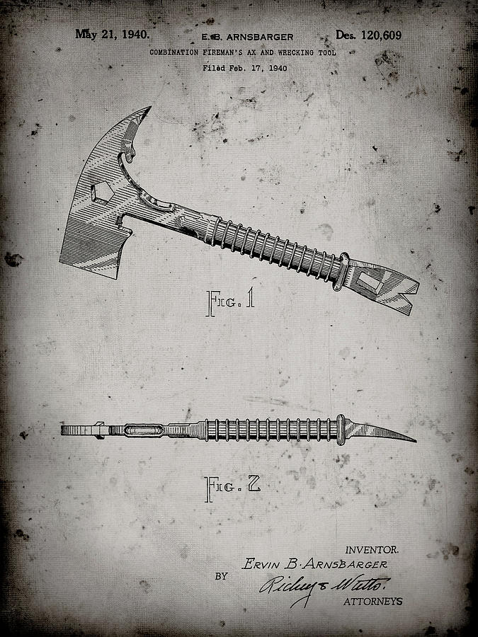 Tool Digital Art - Pp812-faded Grey Firemans Axe 1940 Patent Poster by Cole Borders