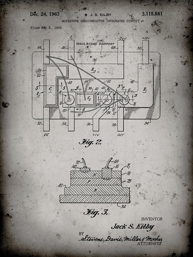 Patents Digital Art - Pp813-faded Grey First Integrated Circuit Patent Poster by Cole Borders