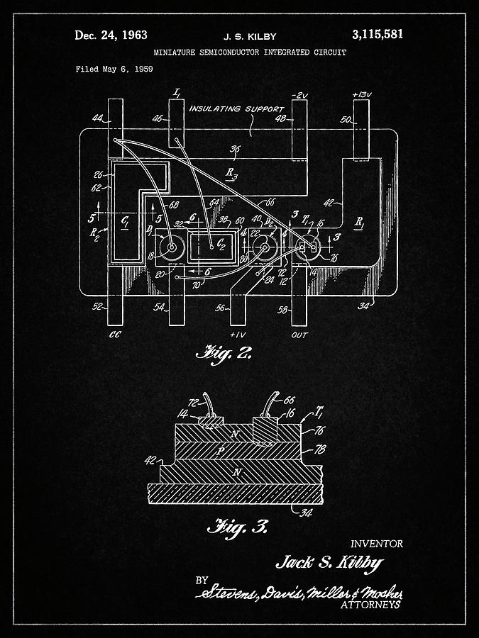 Patents Digital Art - Pp813-vintage Black First Integrated Circuit Patent Poster by Cole Borders