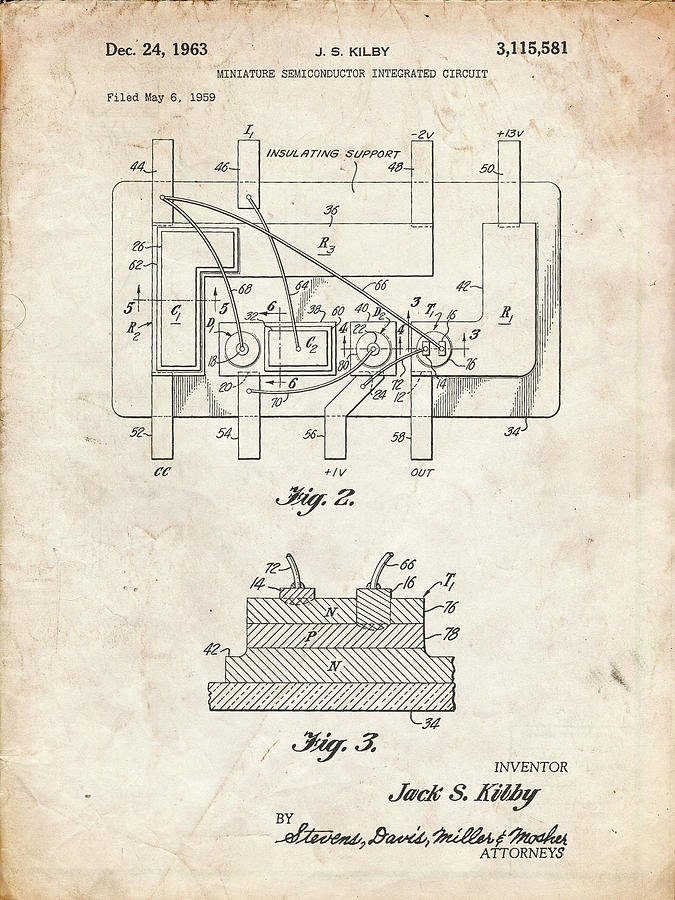 Patents Digital Art - Pp813-vintage Parchment First Integrated Circuit Patent Poster by Cole Borders