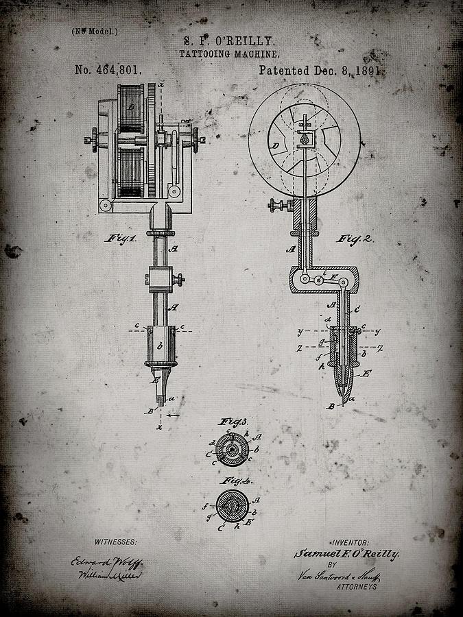 First Tattoo Machine Patent White - Tattoo - Magnet | TeePublic