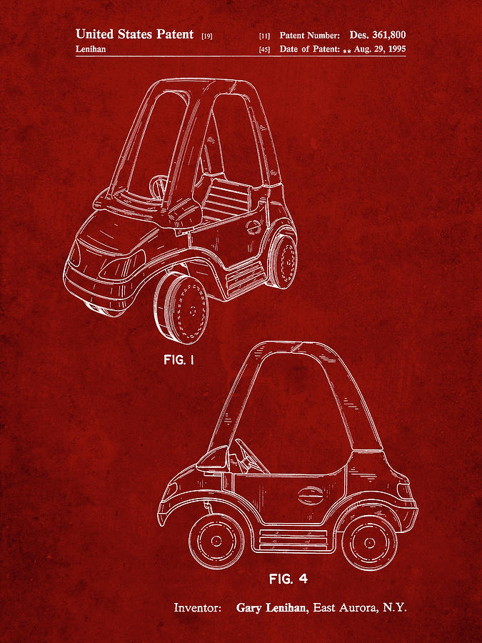 Patents Digital Art - Pp816-burgundy Fisher Price Toy Car Patent Poster by Cole Borders