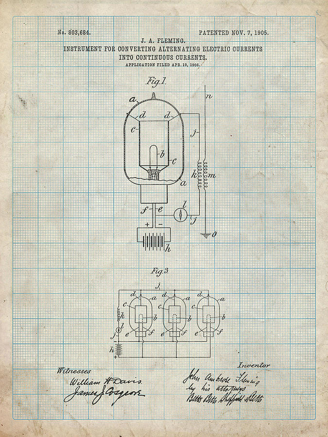 Patents Digital Art - Pp817-antique Grid Parchment Fleming Valve Patent Poster by Cole Borders