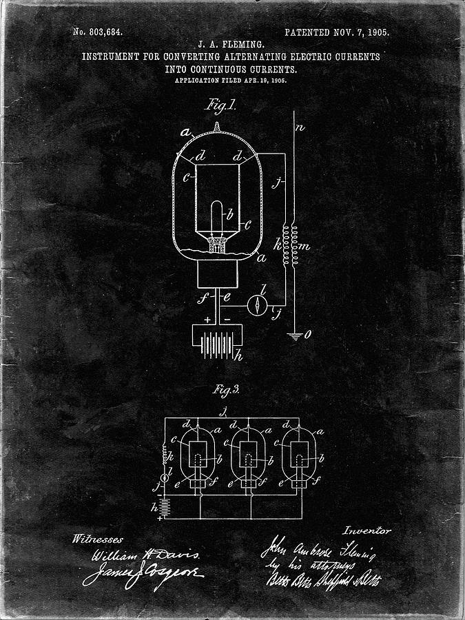 Patents Digital Art - Pp817-black Grunge Fleming Valve Patent Poster by Cole Borders
