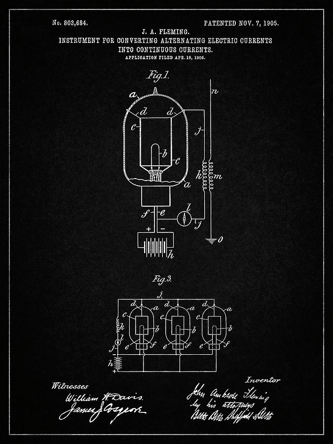 Patents Digital Art - Pp817-vintage Black Fleming Valve Patent Poster by Cole Borders