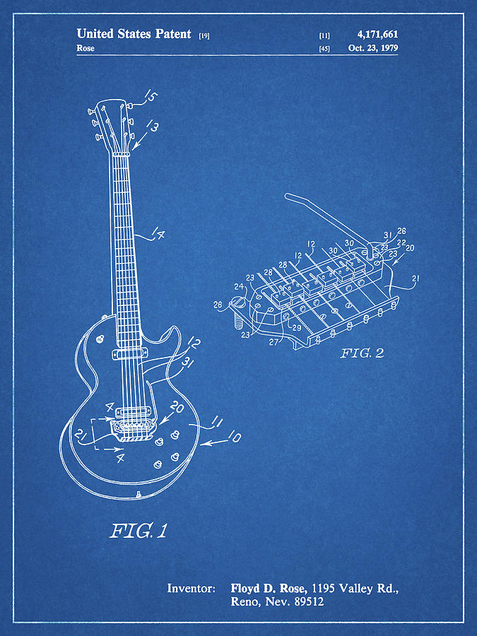 Patents Digital Art - Pp818-blueprint Floyd Rose Guitar Tremolo Patent Poster by Cole Borders