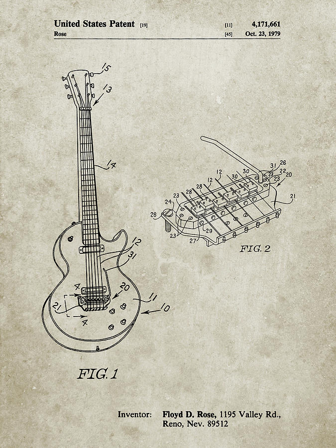 Patents Digital Art - Pp818-sandstone Floyd Rose Guitar Tremolo Patent Poster by Cole Borders