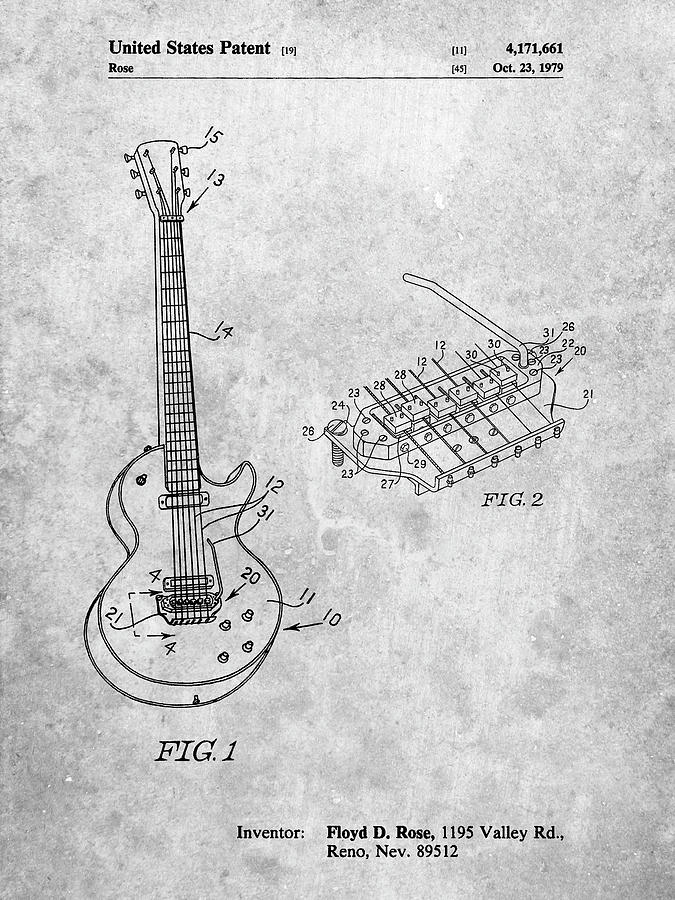 Patents Digital Art - Pp818-slate Floyd Rose Guitar Tremolo Patent Poster by Cole Borders