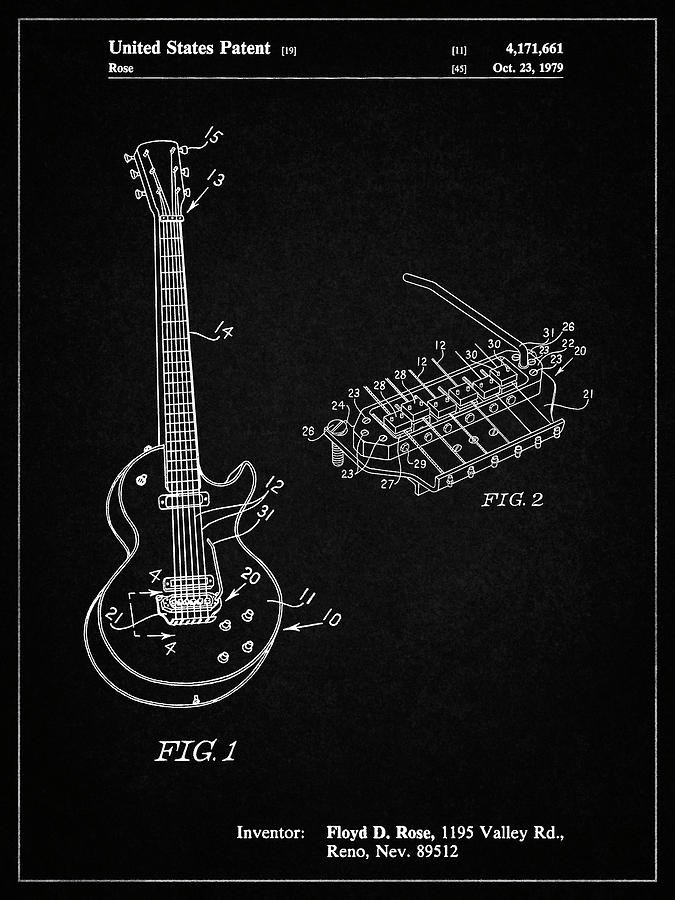 Patents Digital Art - Pp818-vintage Black Floyd Rose Guitar Tremolo Patent Poster by Cole Borders