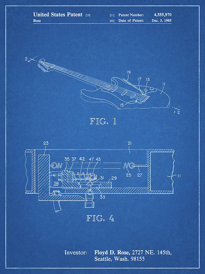 Guitar Still Life Photograph - Pp819-blueprint Floyd Rose Tremolo Patent Poster by Cole Borders