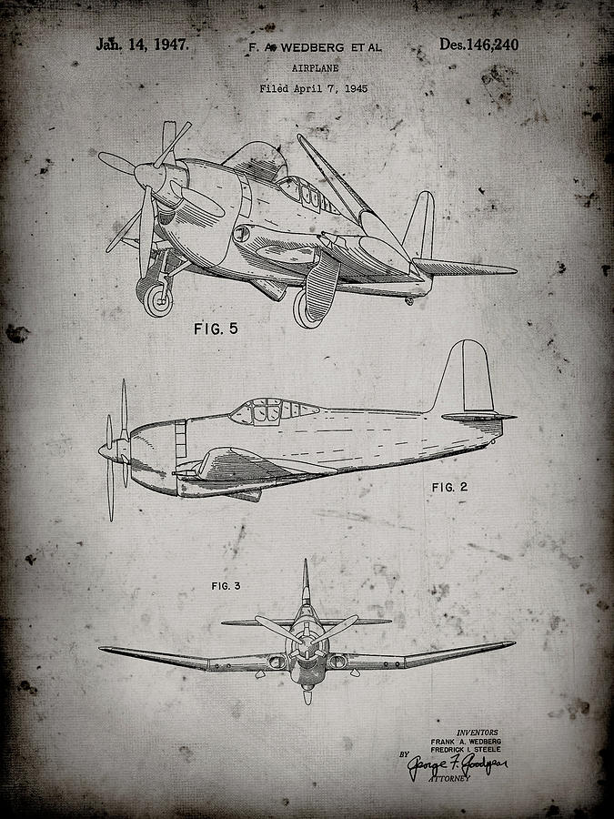 Pp82-faded Grey Contra Propeller Low Wing Airplane Patent Digital Art ...