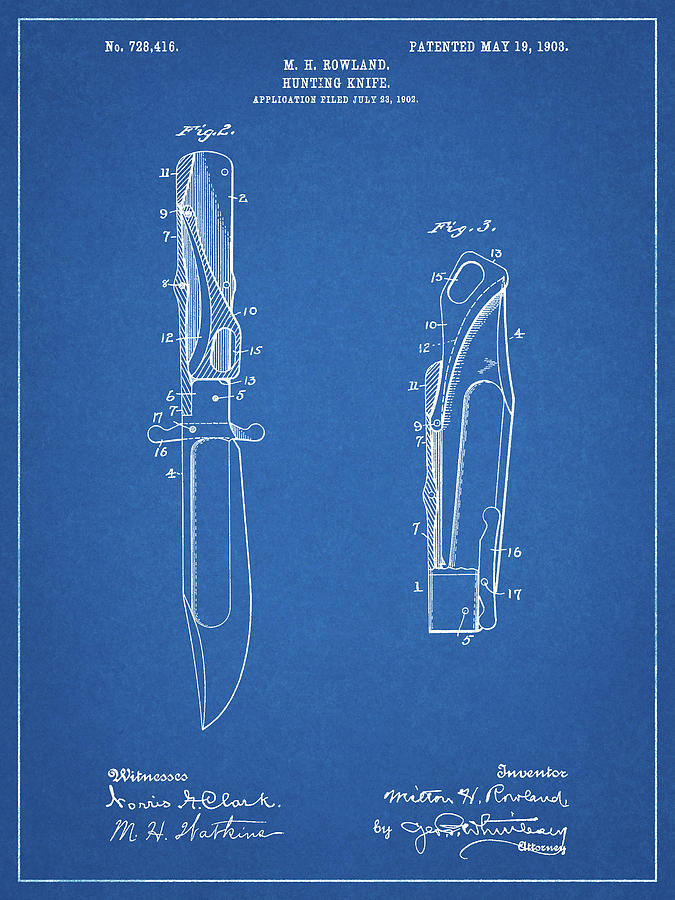 Knife Still Life Digital Art - Pp822-blueprint Folding Hunting Knife 1902 Patent Poster by Cole Borders