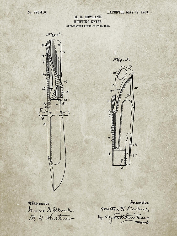 Knife Still Life Digital Art - Pp822-sandstone Folding Hunting Knife 1902 Patent Poster by Cole Borders
