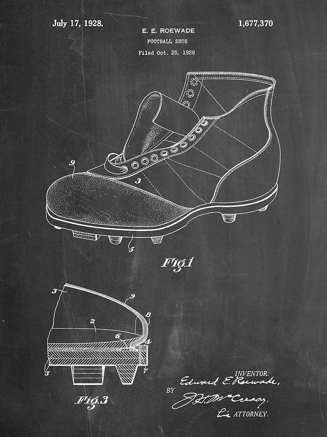 Patents Digital Art - Pp823-chalkboard Football Cleat 1928 Patent Poster by Cole Borders