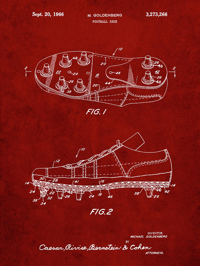 Football Digital Art - Pp824-burgundy Football Cleat Patent Print by Cole Borders