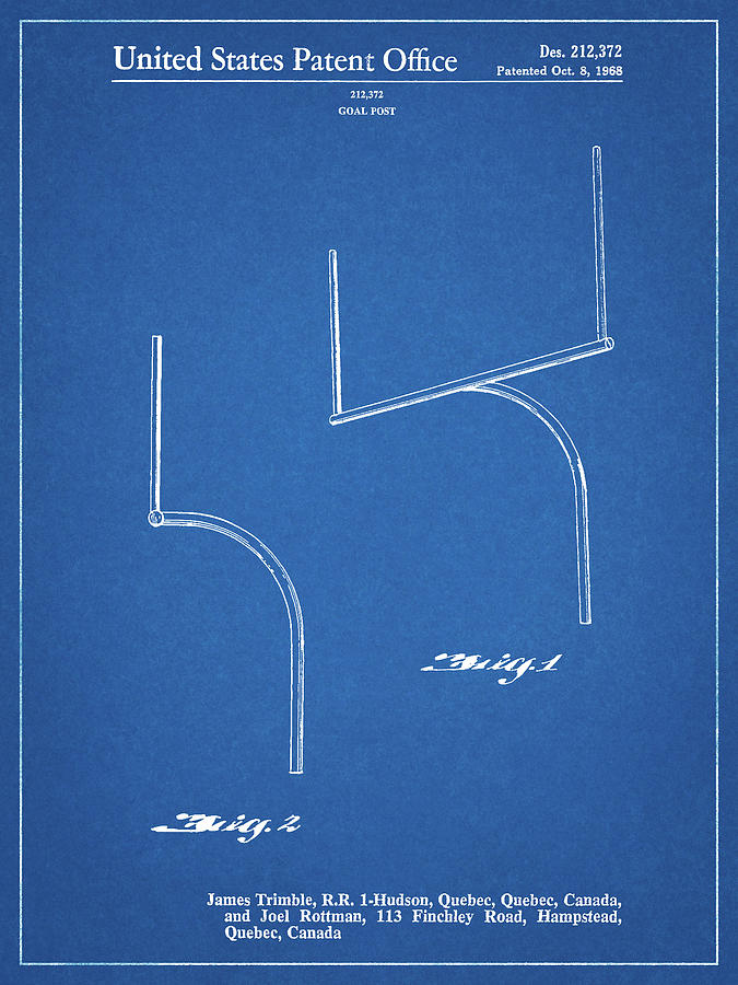 Football Digital Art - Pp825-blueprint Football Goal Post Patent Print by Cole Borders