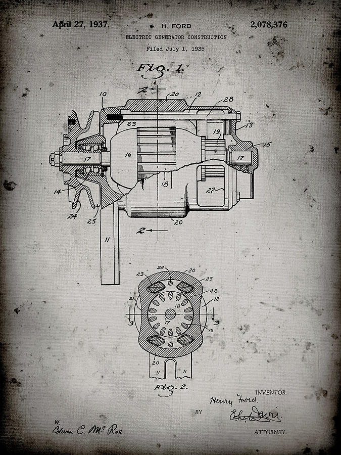 Pp830-faded Grey Ford 1935 Dc Generator Patent Poster Digital Art by ...