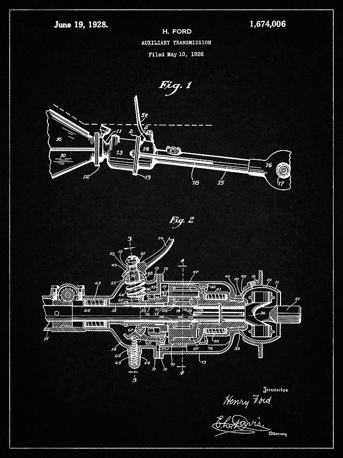 Patents Digital Art - Pp831-vintage Black Ford Auxiliary Transmission Patent Poster by Cole Borders