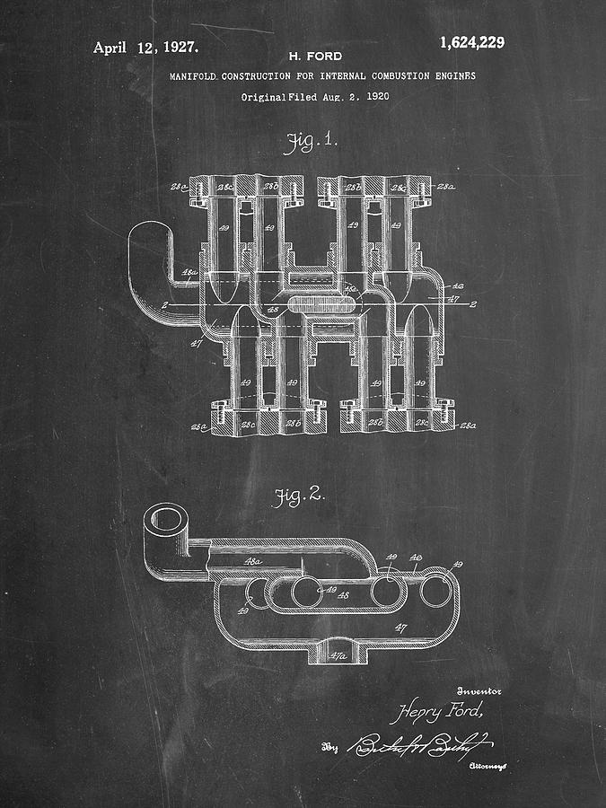 Patents Digital Art - Pp832-chalkboard Ford Car Manifold 1920 Patent Poster by Cole Borders
