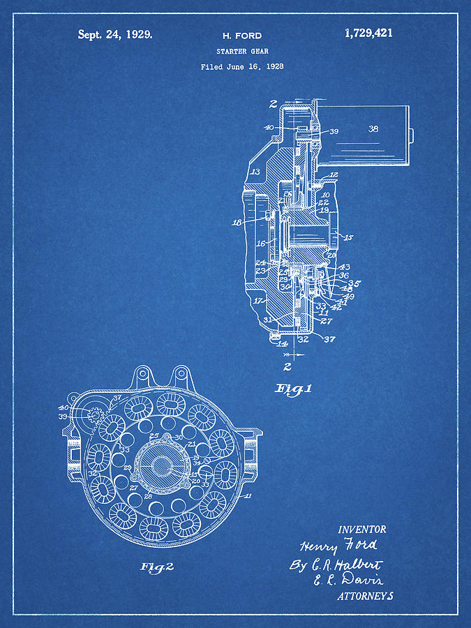 Patents Digital Art - Pp833-blueprint Ford Car Starter Gear 1928 Patent Poster by Cole Borders