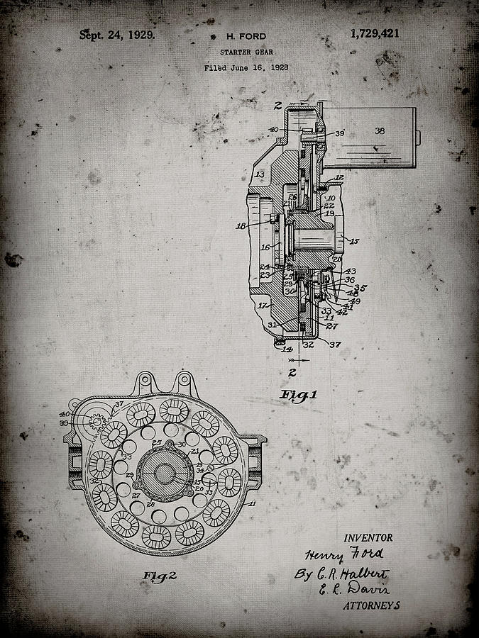Patents Digital Art - Pp833-faded Grey Ford Car Starter Gear 1928 Patent Poster by Cole Borders