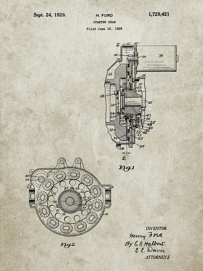 Patents Digital Art - Pp833-sandstone Ford Car Starter Gear 1928 Patent Poster by Cole Borders