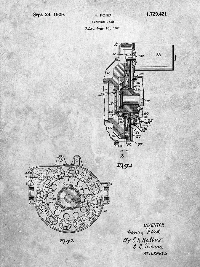 Patents Digital Art - Pp833-slate Ford Car Starter Gear 1928 Patent Poster by Cole Borders