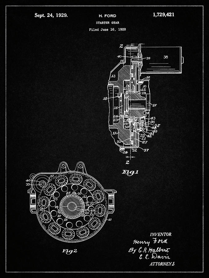 Patents Digital Art - Pp833-vintage Black Ford Car Starter Gear 1928 Patent Poster by Cole Borders