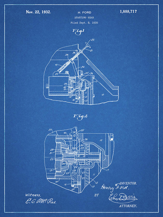 Patents Digital Art - Pp834-blueprint Ford Car Starter Patent Poster by Cole Borders