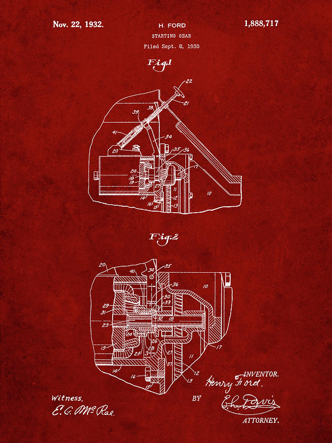 Patents Digital Art - Pp834-burgundy Ford Car Starter Patent Poster by Cole Borders