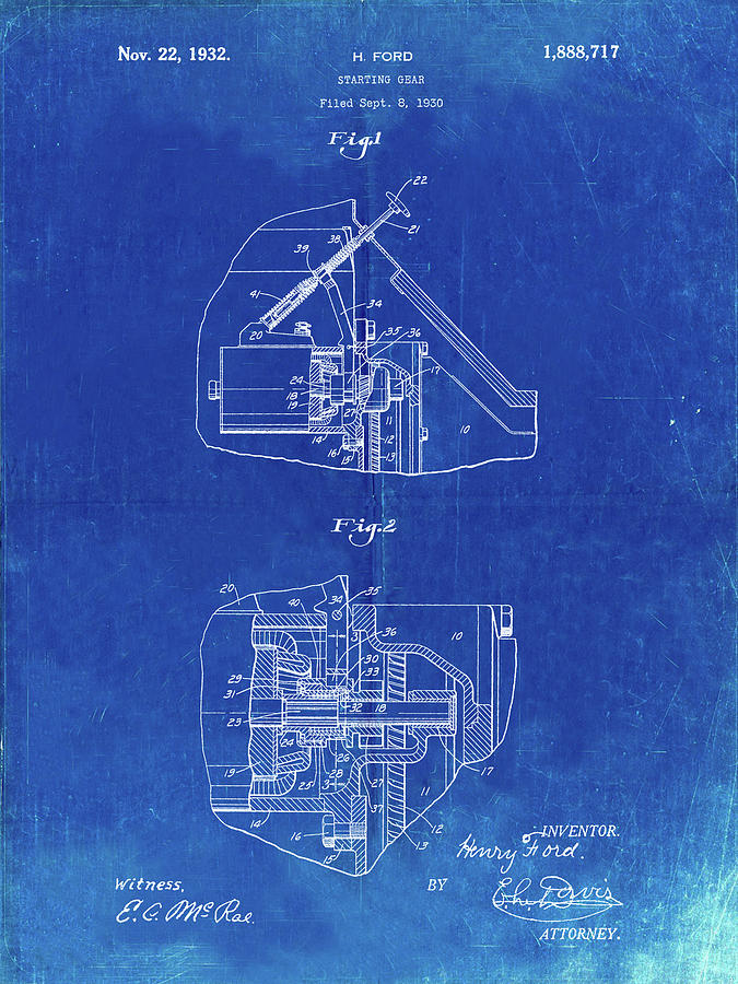 Patents Digital Art - Pp834-faded Blueprint Ford Car Starter Patent Poster by Cole Borders