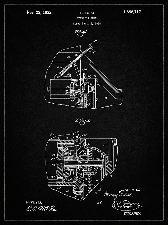 Patents Digital Art - Pp834-vintage Black Ford Car Starter Patent Poster by Cole Borders