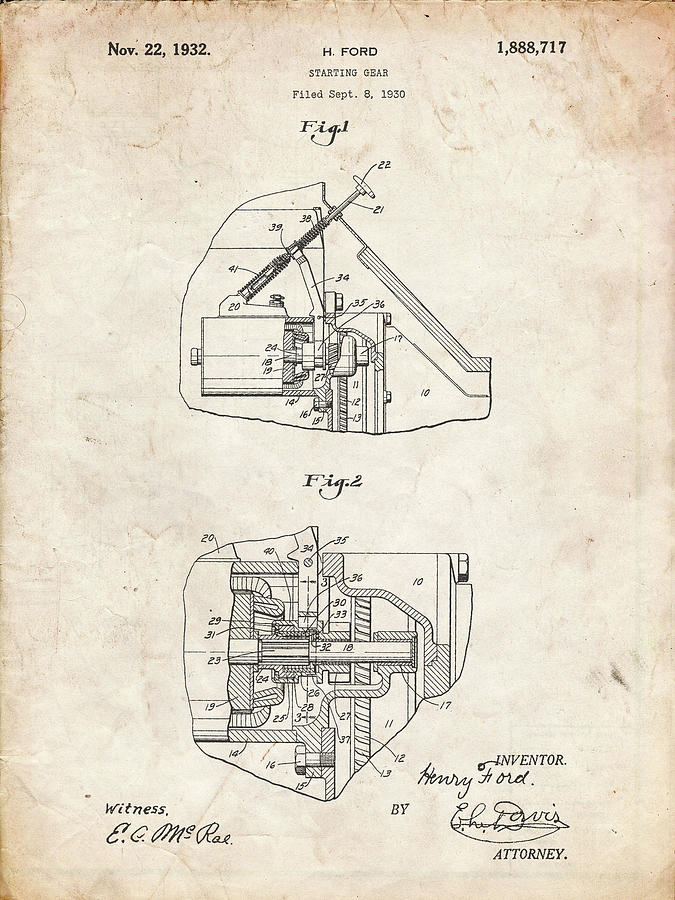 Patents Digital Art - Pp834-vintage Parchment Ford Car Starter Patent Poster by Cole Borders