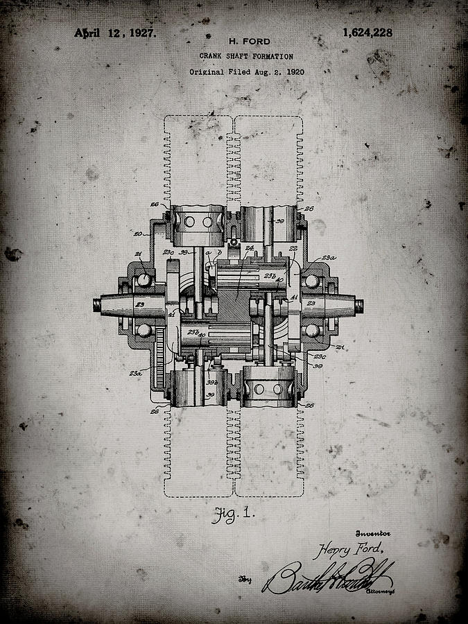 Patents Digital Art - Pp838-faded Grey Ford Crank Shaft 1920 Patent Poster by Cole Borders