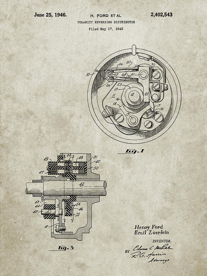 Pp839-sandstone Ford Distributor 1946 Patent Poster Digital Art by Cole ...