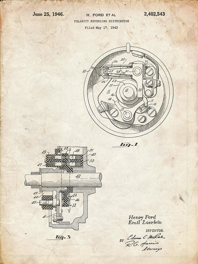 Patents Digital Art - Pp839-vintage Parchment Ford Distributor 1946 Patent Poster by Cole Borders