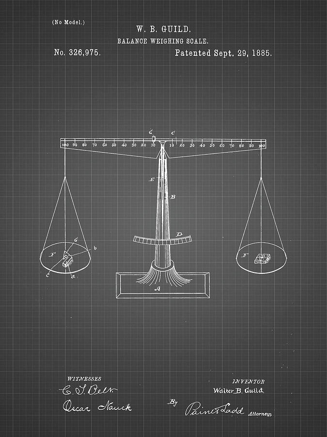 Objects Digital Art - Pp84-black Grid Scales Of Justice Patent Poster by Cole Borders