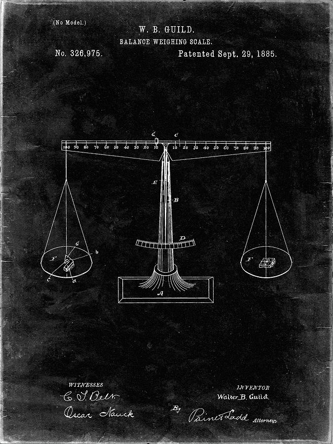 Objects Digital Art - Pp84-black Grunge Scales Of Justice Patent Poster by Cole Borders