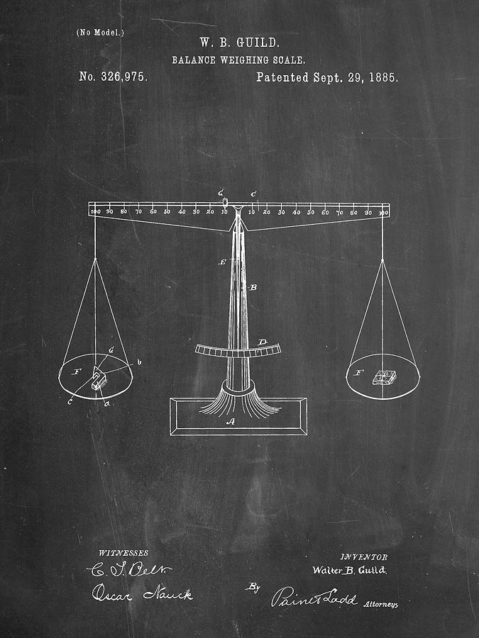 Objects Digital Art - Pp84-chalkboard Scales Of Justice Patent Poster by Cole Borders