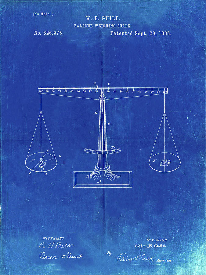 Objects Digital Art - Pp84-faded Blueprint Scales Of Justice Patent Poster by Cole Borders