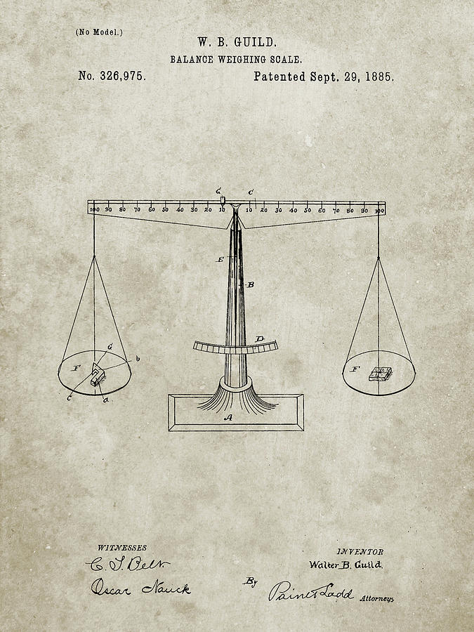 Objects Digital Art - Pp84-sandstone Scales Of Justice Patent Poster by Cole Borders