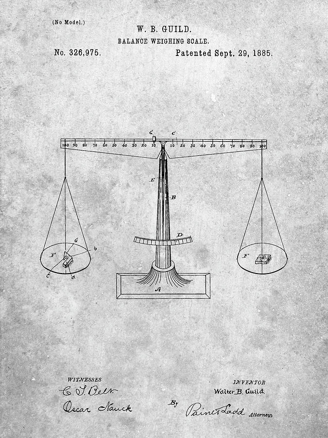 Objects Digital Art - Pp84-slate Scales Of Justice Patent Poster by Cole Borders