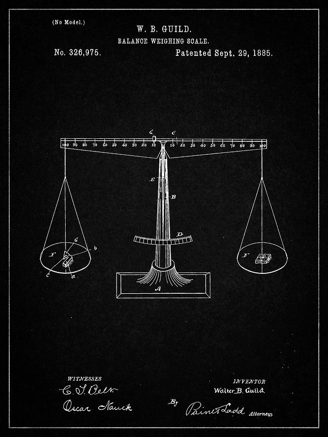 Objects Digital Art - Pp84-vintage Black Scales Of Justice Patent Poster by Cole Borders