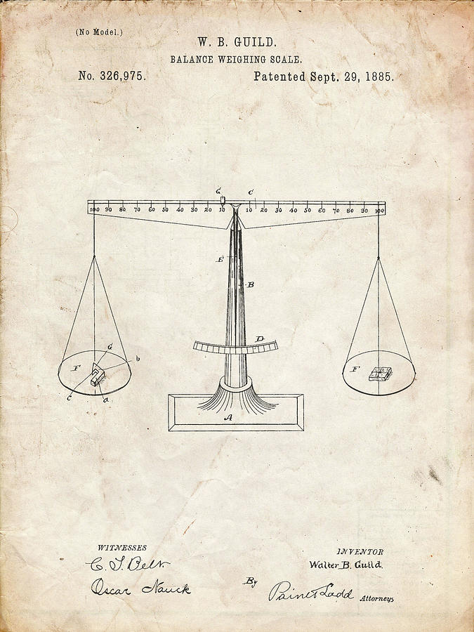Objects Digital Art - Pp84-vintage Parchment Scales Of Justice Patent Poster by Cole Borders