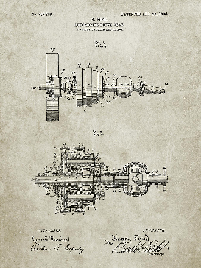 Pp840-sandstone Ford Drive Gear Patent Art Digital Art by Cole Borders ...