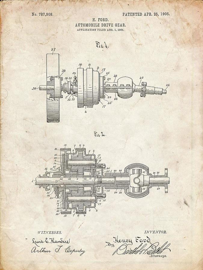 Pp840-vintage Parchment Ford Drive Gear Patent Art Digital Art by Cole ...