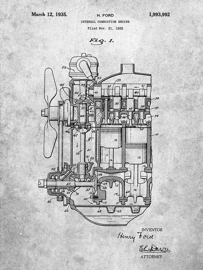 Combustion Engine Digital Art - Pp843-slate Ford Internal Combustion Engine Patent Poster by Cole Borders